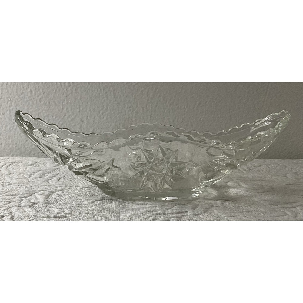 Vtg Anchor Hocking EAPG Star of David Banana Split Gondola Scalloped Glass Bowl